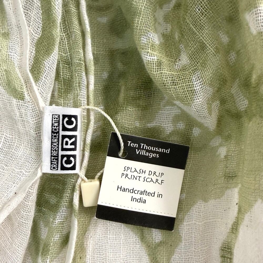 NWT Ten Thousand Villages splash drip print scarf green Made in India - Picture 2 of 6